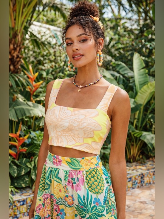 FARM Rio Tops - FARM Rio Tropical Floral Ribbed Crop Top